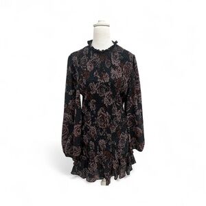 Zara Flounce Dress Navy Floral Drop Waist Mini